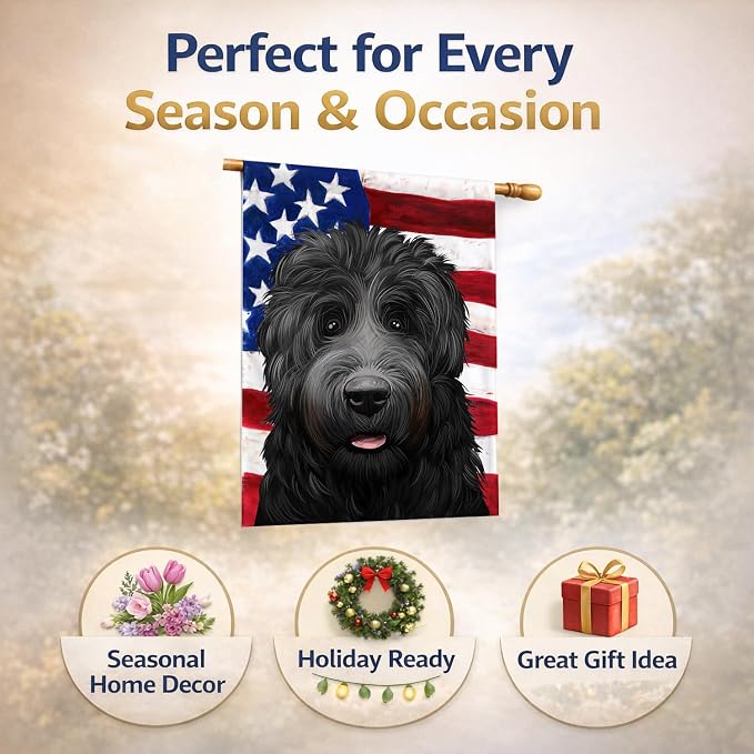 Caroline's Treasures CK6438CHF Black Russian Terrier American Flag House Flag Large Porch Sleeve Pole Decorative Outside Yard Banner Artwork Wall Hanging, Polyester, House Size, Multicolor