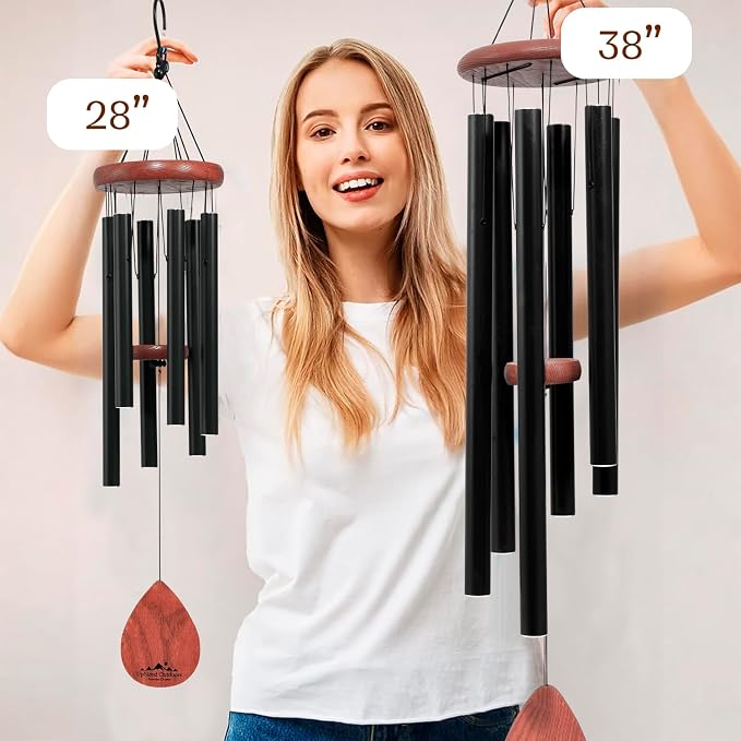 Black Wind Chimes for Outside Clear Tone, 28 Inch Havasu Hand Tuned E Major Wind Chime, Adjustable Clapper, Aluminum Tubes and Ash Wood, Patio Balcony Garden Decor, Memorial Sympathy Gift
