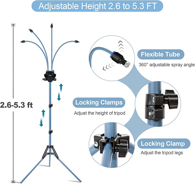 Misters for Outside Patio, Portable Standing Misting System with 30L Water Bag and Rechargeable Pump, Up to 6 Hours Runtime, Outdoor Cooling Mister for Backyard, Beach, Camping, Porch