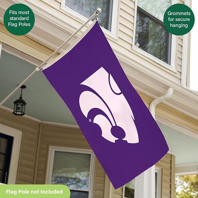 NCAA Kansas State University Flag with Grommets, 3'x5' K-State Wildcats Outdoor College Flags & Banners for Garden Patio Indoor Wall Décor