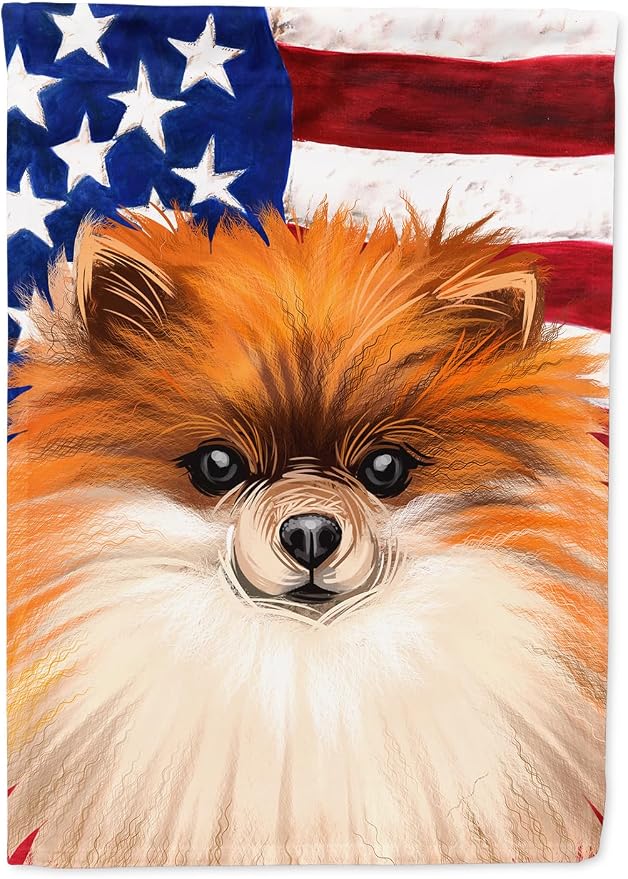 Caroline's Treasures CK6538CHF German Spitz Dog American Flag House Flag Large Porch Sleeve Pole Decorative Outside Yard Banner Artwork Wall Hanging, Polyester, House Size, Multicolor