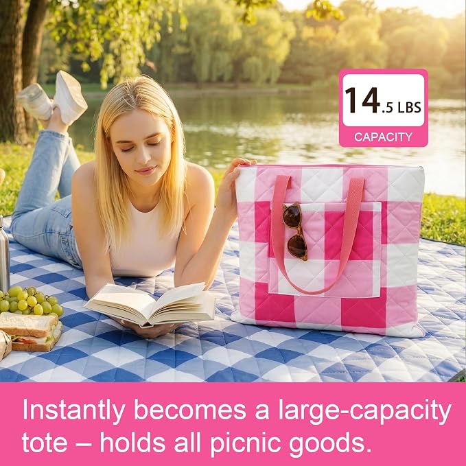 2 in 1 Tote Picnic Blanket Waterproof Outdoor Camping Mat，Large Capacity Beach Blanket 80''x80'' 7 Layers Easy to Foldable and Carry.