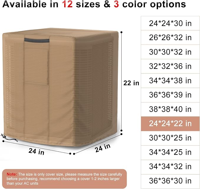 Mrrihand Central Air Conditioner Cover for Outside Units Waterproof Heavy Duty AC Unit for Outdoor Large AC Cover for Winter (24"X24"X22")-Brown