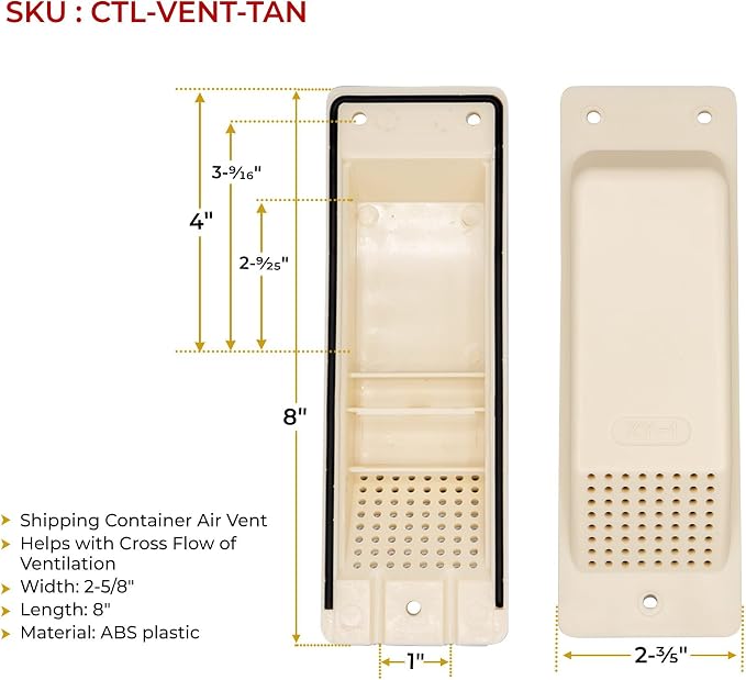 Mytee Products Shipping Container Air Vent 20 Pack - Cross Flow Ventilation for Shipping Container - ABS Plastic Air Vent with Rubber Seal & Water Protection - Shipping Containers Accessories (Tan)