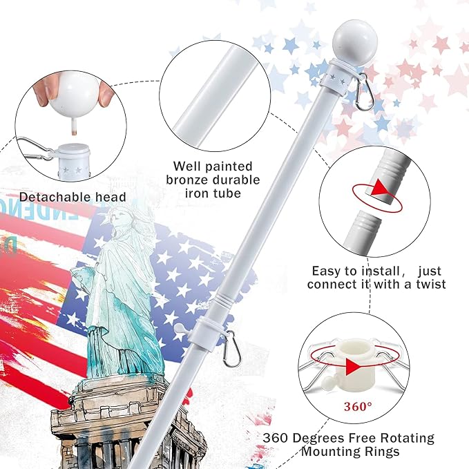 Flag Pole for Outside House - 5ft Heavy Duty Metal Flagpole Kit,Tangle Free, 2 Angle Mount for Grommet Flags,Banner,Garden Flag, for Outdoor Porch,Yard,Garage,Patio Balcony Use
