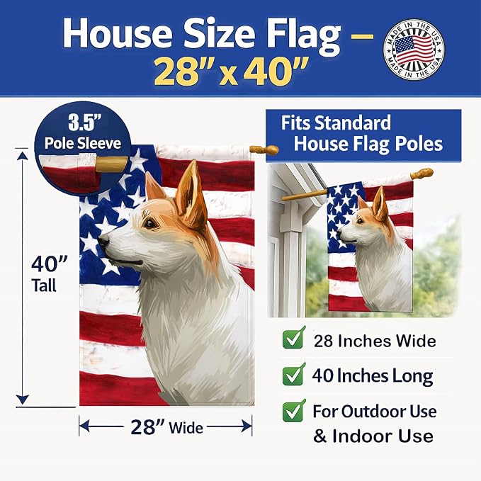 Caroline's Treasures CK6628CHF Norrbottenspets Dog American Flag House Flag Large Porch Sleeve Pole Decorative Outside Yard Banner Artwork Wall Hanging, Polyester, House Size, Multicolor