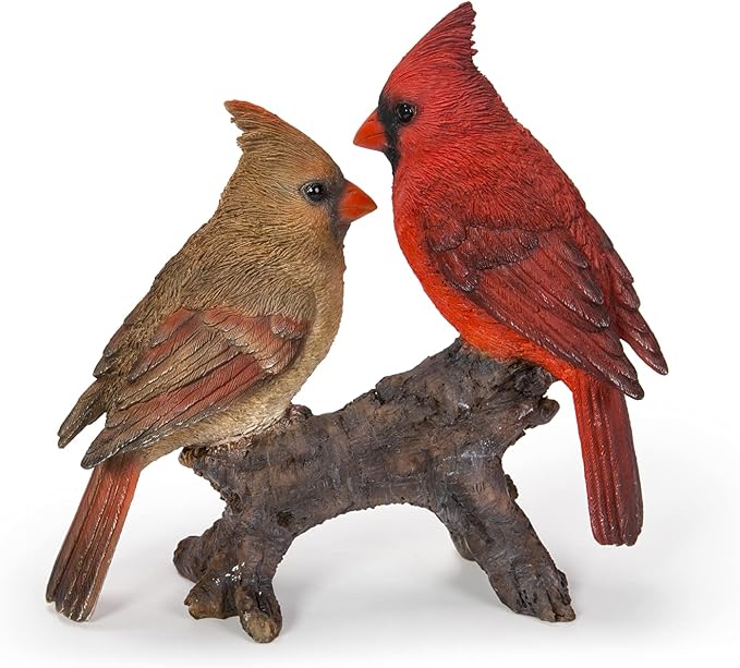HI-LINE Gift Cardinal Couple on Stump Garden Statue, Multicolor