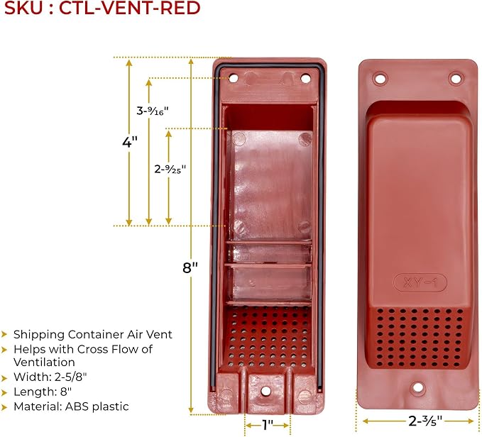 Mytee Products 20 Pack Shipping Container Air Vent - Cross Flow Ventilation for Shipping Container - ABS Plastic Air Vent with Rubber Seal & Water Protection - Shipping Containers Accessories (Red)