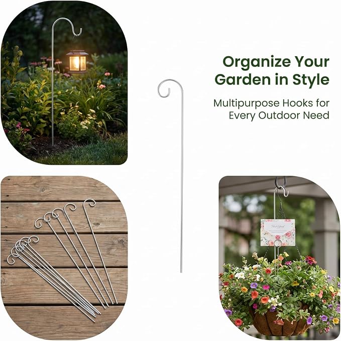 20pcs Plant Tag Pole Floral Sticks for Arrangements - 30cm Shepherds Hooks for Outdoor Floral Card Holder - Outdoor Shepherds Hook for Bird Feeder Silver