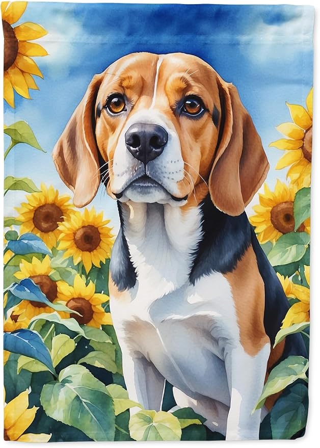 Caroline's Treasures DAC6019CHF Beagle in Sunflowers House Flag Large Porch Sleeve Pole Decorative Outside Yard Banner Artwork Wall Hanging, Polyester, House Size, Multicolor