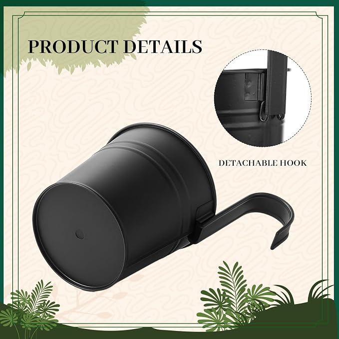 16 Pcs Hanging Flower Pots Planters for Outdoor Metal Iron Wall Flower Planter Baskets for Railing Fence Balcony Garden Yard Home Indoor Decoration with Detachable Hooks(Black)