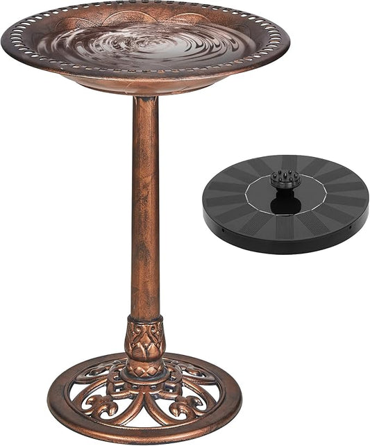 VECELO 28" Pedestal Outdoor Bird Bath with Solar Powered Fountain for Outside, Vintage Bronze Polyresin Lightweight Antique, Yard/Garden Decoration, Bronze