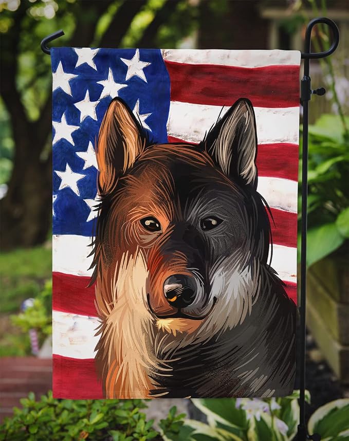 Caroline's Treasures CK6706GF Shikoku Dog American Flag Garden Flag Mailbox Flag Decorative Yard Flag Banner Outside Patio Artwork Yard Flower Beds, Garden Size, Multicolor