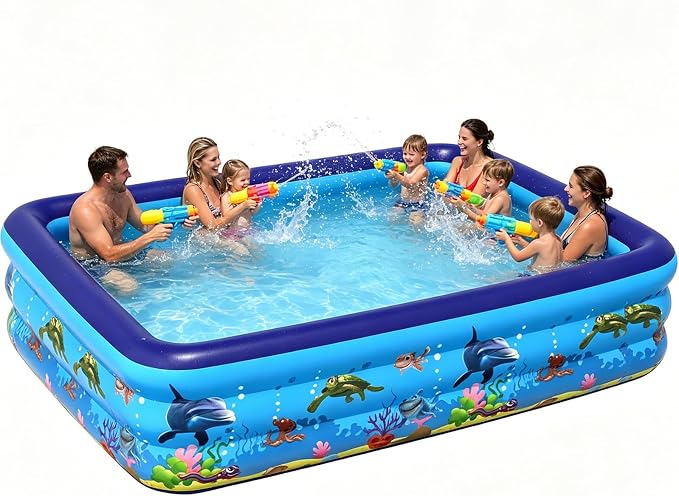 HAIKE Inflatable Pool for Adults and Kids, 3 Layer Thickened Swimming Pool, Family Full-Sized Kids Pool for Summer Outdoor Water Party, Rectangle Blow Up Pool for Backyard Garden (82.7"x57.1"x22")