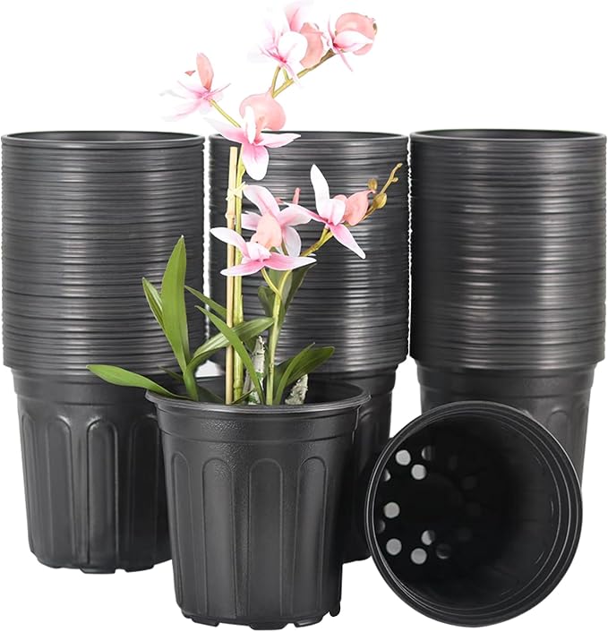 HECTOLIFE 100-Pack 1 Gallon Flexible Flower Plant Nursery Pots, Plastic Plant Pots with Drainage Holes,Garden Flower Pots for Succulents, Seedlings, Cuttings, Transplanting