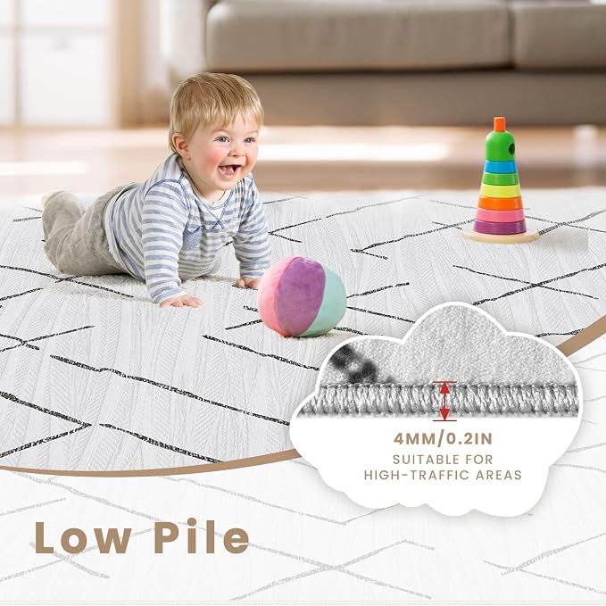 kakania Washable 2x3 Area Rug for Entryway: Boho Geometry Home Decor Rug | Soft Stain Resistant, Low-Pile, Non-Slip, Pet & Kid Friendly, Thin Carpet for Hallway/Kitchen/Bathroom - Light Grey