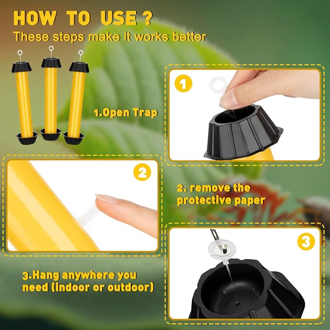 Qualirey 8 Pcs Sticky Fly Trap Fly Stick Indoor Outdoor Long Lasting Hanging Flies Bug Catcher Paper Tape Strips with Hook for Wasps Gnats Bug Insects Fruit Flies Mosquitoes (Stylish-1,Yellow)
