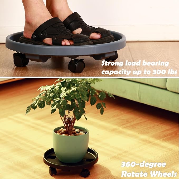 5 Pakcs Large Plant Caddy with Wheels 15.8" Rolling Plant Stands Heavy-duty Plastic Plant Roller Base Pot Movers Plant Saucer on Wheels Indoor Outdoor Plant Dolly with Caster Tray Coaster Black