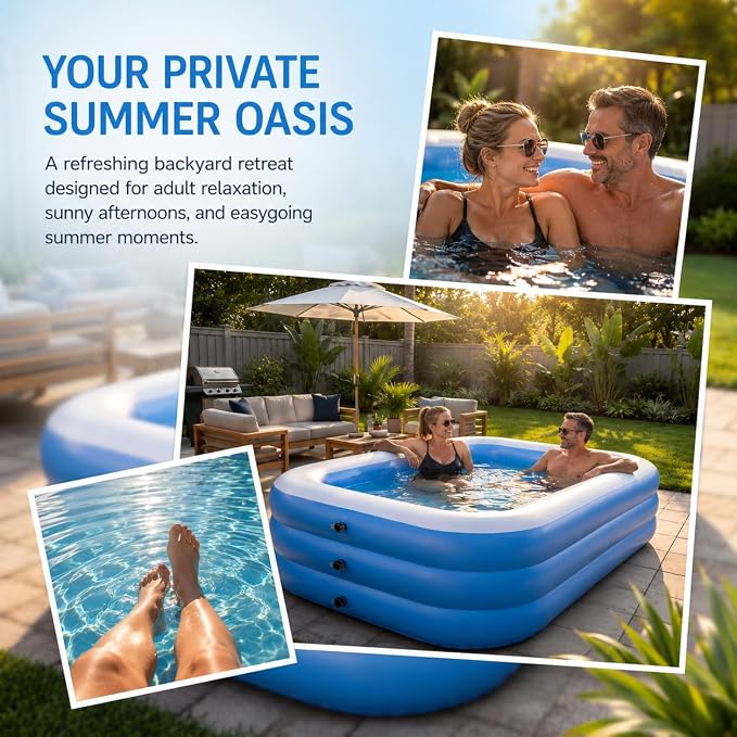 Oversized Thickened Blowup Pool, 114"×67"×20" Large Family Swimming Pool, Outdoor Patio Backyard Summer Party, Heavy-Duty Wear-Resistant PVC, Rapid Inflation, Waterproof Leisure Design