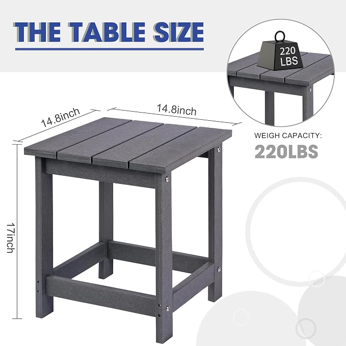 LZRS Patio Side Table, Heavy Duty HDPE Outdoor End Table with Wood Texture, Weatherproof Composite Table for Adirondack Chairs, Deck, Pool, Indoor/Outdoor, No Peeling or Cracking(Grey)