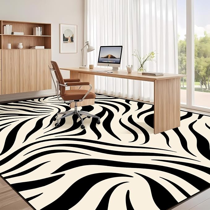 Zebra Print Area Rugs 5x7ft Black and White Striped Rug for Living Room Zebra Stripes Washable Rug for Bedroom Dining Room Office Playroom Nursery Home Decor Non-Slip Non-Shedding