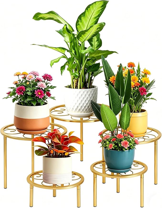 5 Pack Metal Plant Stands,Heavy Duty Potted Holder for Flower Pot, Rustproof Iron Plant Risers, Suitable for Indoor and Outdoor Decoration ,Garden Container Round Supports Rack for Planter