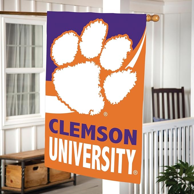 Team Sports America NCAA Clemson University House Flag, 28 x 44, Double Sided Garden Flags for Outside, Outdoor College Flags & Banners for Gardens Patio, Indoor Wall Decor Flag for Room
