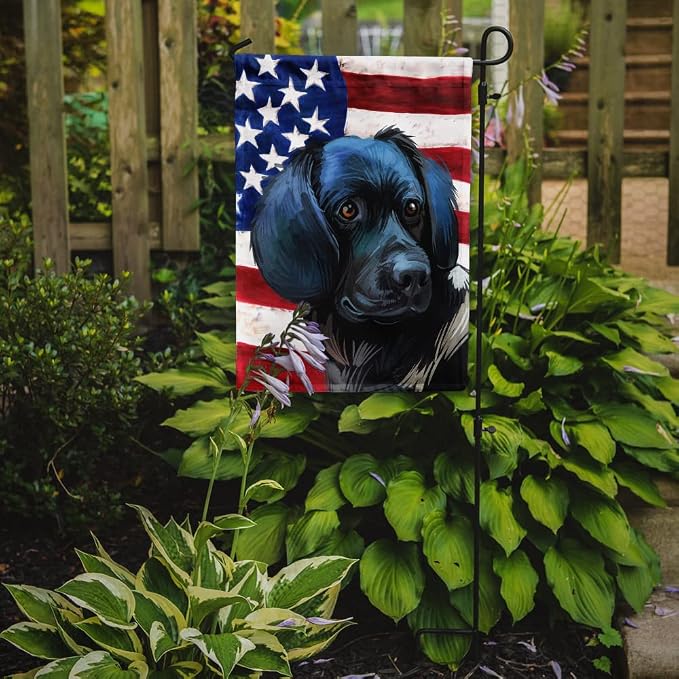 Caroline's Treasures CK6723GF Stabyhoun Dog American Flag Garden Flag Mailbox Flag Decorative Yard Flag Banner Outside Patio Artwork Yard Flower Beds, Garden Size, Multicolor
