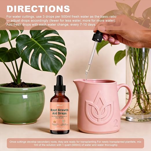 Root Drops - Liquid Rooting Hormone for Cuttings- Fast Growth Propagation Drops | Less Shock in Water/Soil/LECA/Moss | Fits Pothos, Monstera, Philodendron & All Houseplants (4 oz) (2)