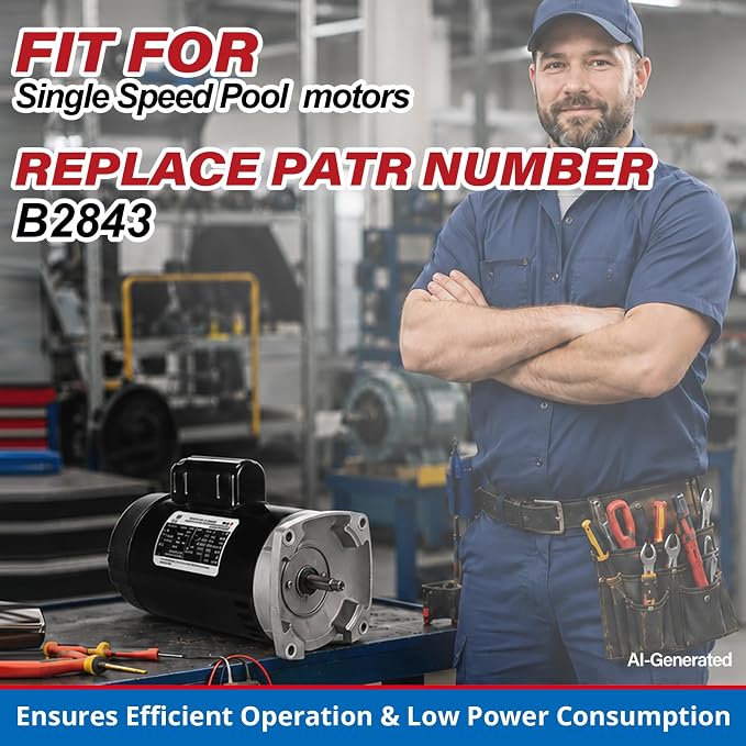 2 HP Single Speed Pool Pump Replacement Motor, Compatible with A.O. Smith Century B2843, 208-230V, 3450 RPM, 56Y Square Flange, ODP, 1.3 Service Factor