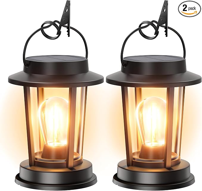 Solar Lanterns Outdoor Waterproof 2 Pack , Upgraded Solar Lights Outdoor, Bright Solar Powered Lanterns Decorative, Hanging Solar Lantern for Patio Garden Yard Path Porch Tree Decor