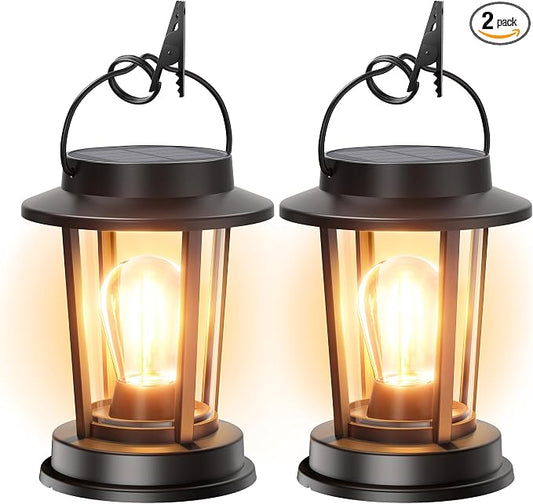 Solar Lanterns Outdoor Waterproof 2 Pack , Upgraded Solar Lights Outdoor, Bright Solar Powered Lanterns Decorative, Hanging Solar Lantern for Patio Garden Yard Path Porch Tree Decor