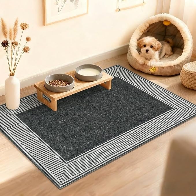 GarveeHome Washable 2x3 Entryway Area Rug Modern Solid Living Room Rugs | Non Slip Small Door Mat Bedroom Small Rugs Bordered Mat for Bathroom Kitchen Nursery, Black