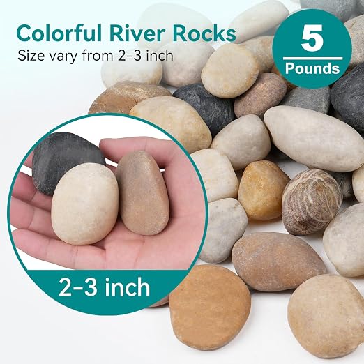 5 lbs Rocks for Outdoor Landscaping, 2"-3" Aquarium Rocks for Fish Tank, Natural Decorative Garden Stone for Plants, Flower Pots, Vase, Walkways, Yard