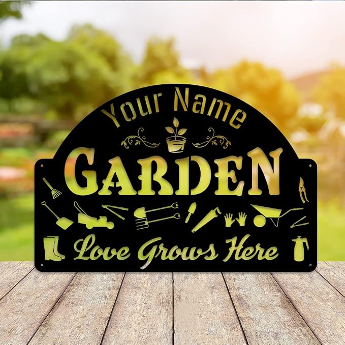 MeMate Garden Sign, Personalized Metal Signs, Garden Sign to Personalize, Customized Name Wall Art for Garden Outdoor Decor, Outdoor Plaque for Mom Grandma, Large Sign for Vegetable Garden She Shed