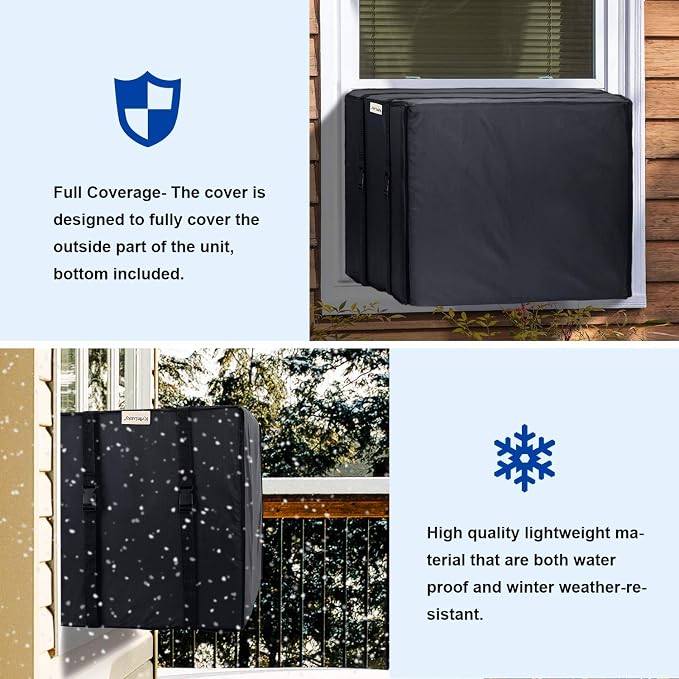 KylinLucky Window Air Conditioner Cover for Outside 17 x 12 x 13 inches | AC Cover with Water-Resistant Oxford Top, UV Resistant, Dust Protection, Black