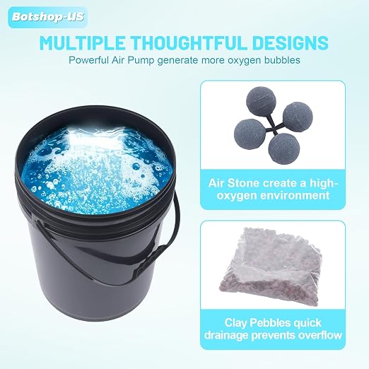 Hydroponics Growing System Kit 5-Gallon Deep Water Culture Recirculating Drip Grow System Indoor Garden Grow System with Hose, Air Pump, and Air Stone (1 Bucket + Drip Irrigation)