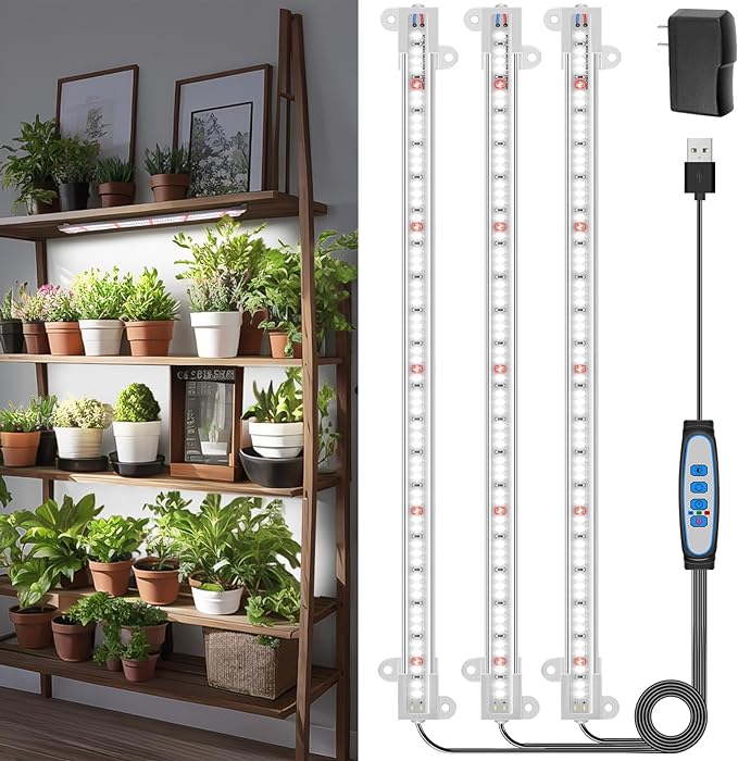 Wiaxulay LED Plant Grow Light Strips, 6000K White Grow Lights for Indoor Plants Full Spectrum, 3 Bars/16 in Grow Lamp with 6/12/16 Hrs Timer, 5 Brightness for Green House, Hydroponics, Seed Starting | 3 Bars 1-Pack, 6000K Growing Lamp with 3 Lighting M...