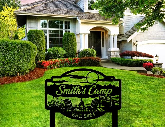 Personalized Camp fire Family Metal Signs, Outdoor Sign Wall Art, Campers Yard sign, Family Name Sign, Camper Metal Decor, Camping Stake, Yard Stake, Housewarming Present