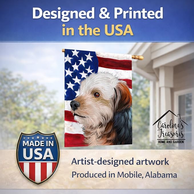 Caroline's Treasures CK6450CHF Bosnian Coarse-haired Hound American Flag House Flag Large Porch Sleeve Pole Decorative Outside Yard Banner Artwork Wall Hanging, Polyester, House Size, Multicolor