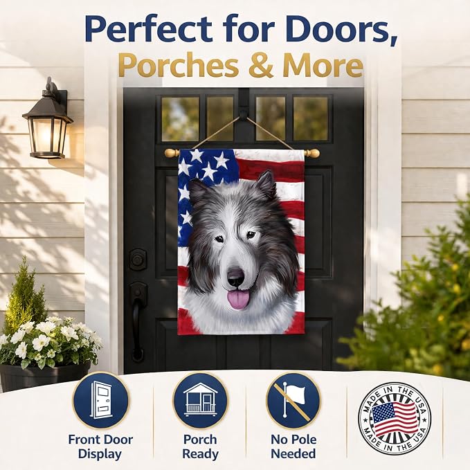 Caroline's Treasures CK6473CHF Canadian Eskimo Dog American Flag House Flag Large Porch Sleeve Pole Decorative Outside Yard Banner Artwork Wall Hanging, Polyester, House Size, Multicolor