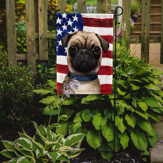 Caroline's Treasures CK6665GF Pug Dog American Flag Garden Flag Mailbox Flag Decorative Yard Flag Banner Outside Patio Artwork Yard Flower Beds, Garden Size, Multicolor