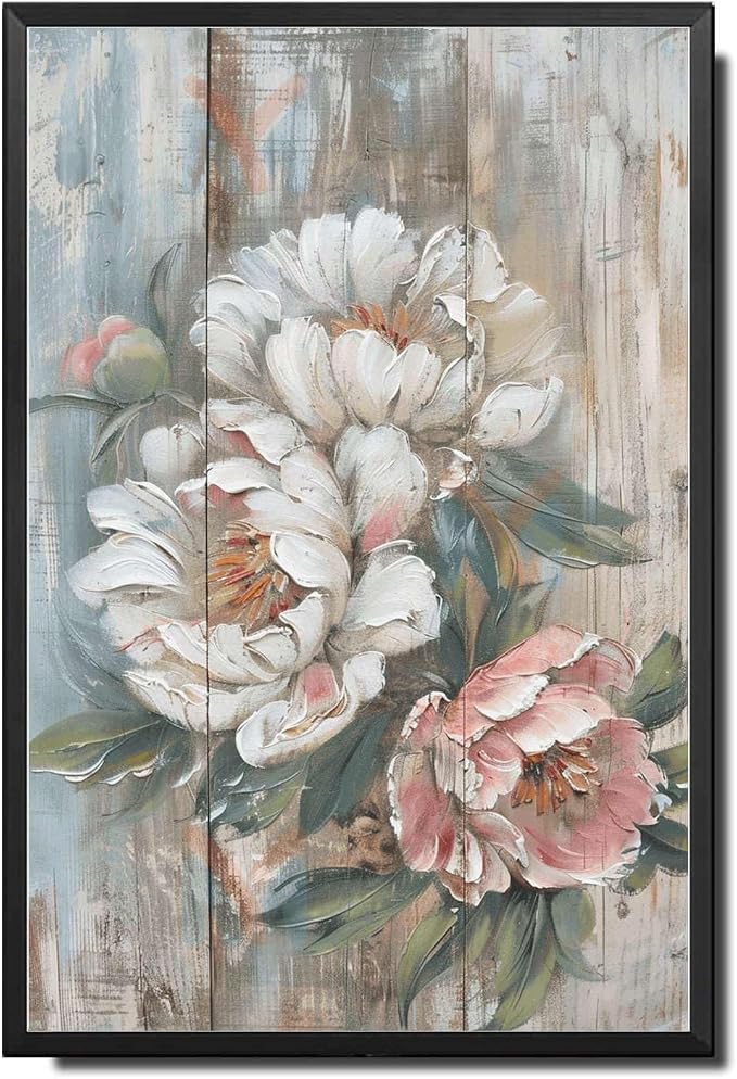 Metal Sign Tin Sign Vintage Rustic Display Peony Tin Sign for Easy Installation Weather Resistant Design and Vintage Grandeur Boho Decorations for Home Decor 12×16 Inches with Metal Frame