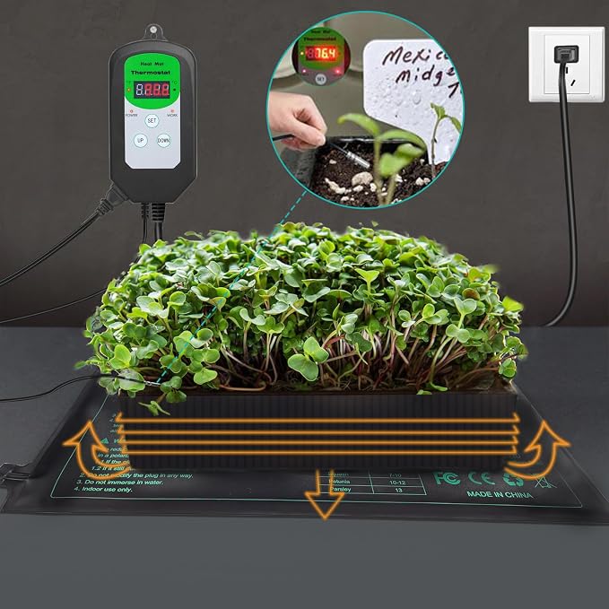 Digital Heat Mat Thermostat Temperature Controller (EMC Certified) for Seed Germination, Reptiles and Brewing Breeding Incubation Greenhouse, 42 °F to 108 °F/ 5 ℃ to 40 ℃, 1000W