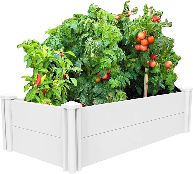 [Qikdesign] 45''x22.5'' Raised Garden Bed Kit | Planter Box Outdoor for Grow Vegetables Flowers Herbs | Easy Vinyl Plastic Garden Planter Box with Grow Grid-White