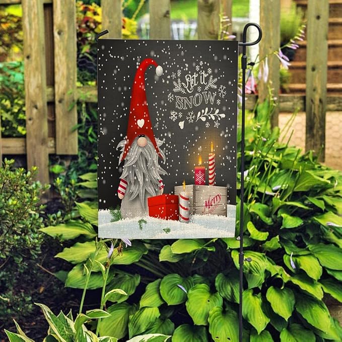 EMMTEEY Let It Snow Garden Flag Cute Gnome Let It Snow Burlap Garden Flags 12.5X18 Small Yard Flags Double Sided Winter Garden Flag Garden Flags for Outside for Winter Christmas Decoration