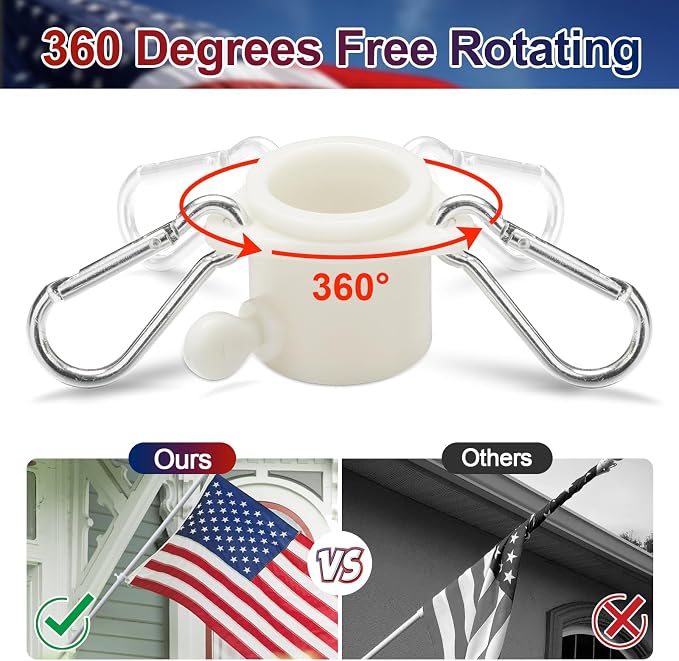 Flag Pole Kit - Includes 5ft Heavy Duty Tangle Free Flagpole,3x5 Embroidered American Flag, Metal Aluminum Holder Bracket,for Outside House,Porch,Outdoor - White