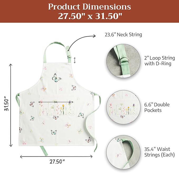 Maison d' Hermine Aprons for women with Pocket 100% Cotton (27.50"x31.50") | Adjustable Neck Strap & long ties Apron Men Chef Wedding Cooking Gardening Server Maid