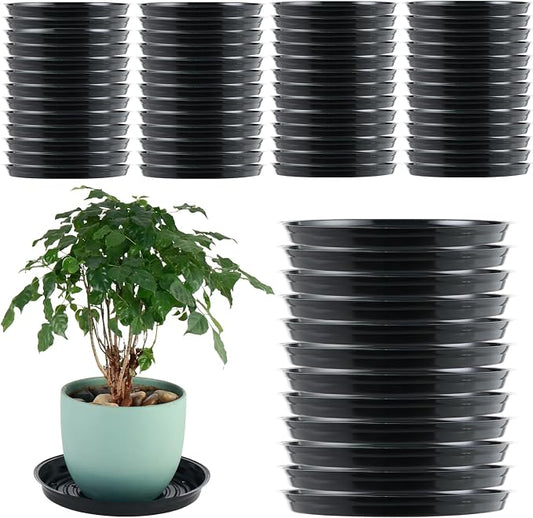 70 Packs 14 Inches Large Plant Saucers for Indoor Outdoor Use Heavy Duty Plastic Plant Plate Dish for Planter Bulk Round Flower Pot Drip Trays to Catch Water 4 to 20 Inch, Black