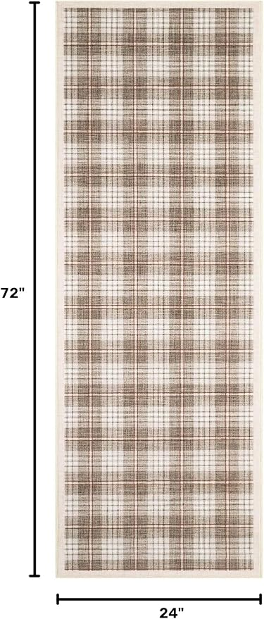 GarveeHome Checkered 2x6 Runner Rug, Machine Washable Stain Resistant Rug with Non Slip Backing, Carpet with Low-Pile for Hallways Kitchen Entryway Bedroom Living Room Beige